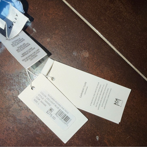 Milly Light Blue Textured Ruched One-Piece Swimsuit size L NWT - Picture 4 of 4